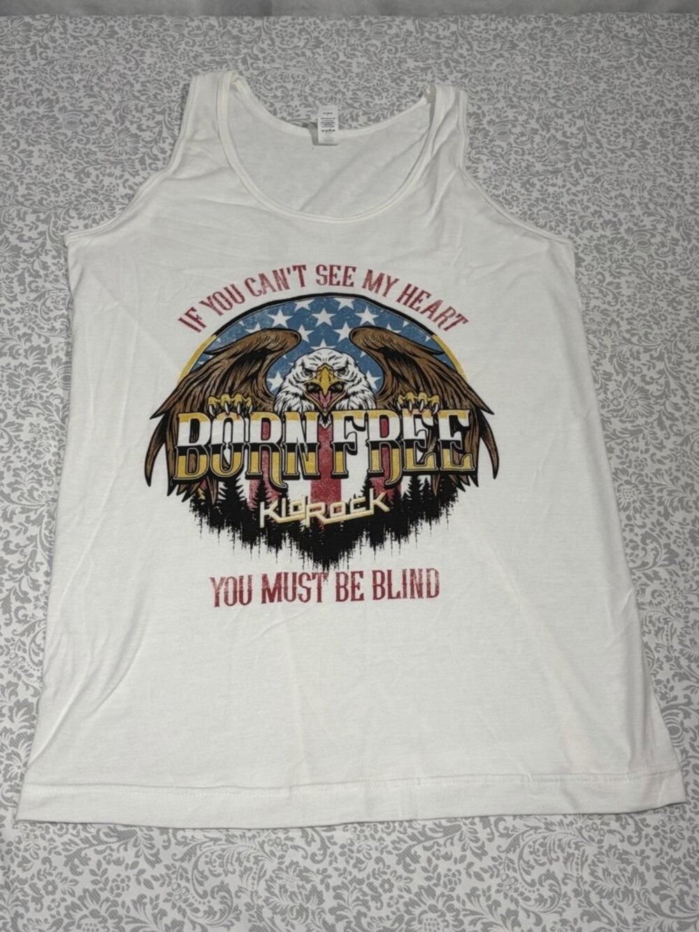 Men’s Sz Small KID ROCK Born Free Eagle Stars Stripes White Tultex Heart Blind